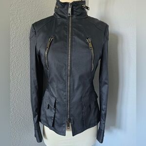 Burberry London Utility Black Jacket Lighweight Cotton Hood 36 Small